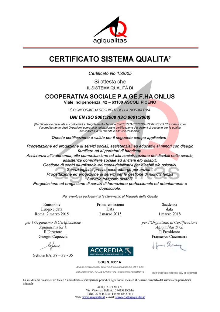 Certificato Sistema Qualità 2015